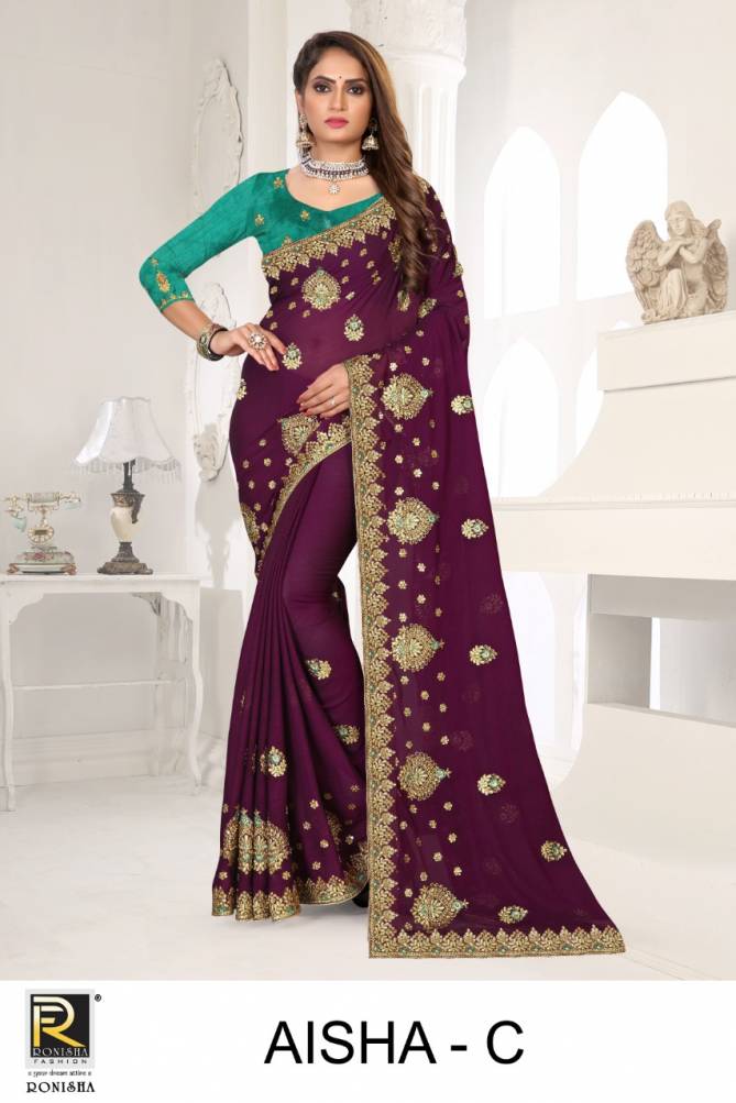 Ronisha Aisha Georgette Heavy Designer Festive Wear Saree Collection